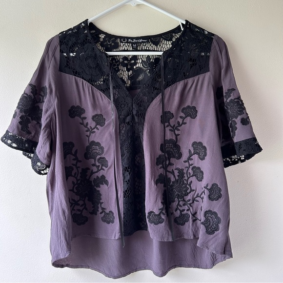 For Love And Lemons Tops - For Love & Lemons Isabella Lace Floral Embroidered Top Grey Purple Black M